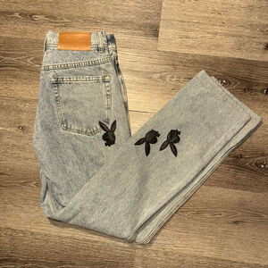 Pleasures Playboy Light Blue Black Bunny Jeans Size 30